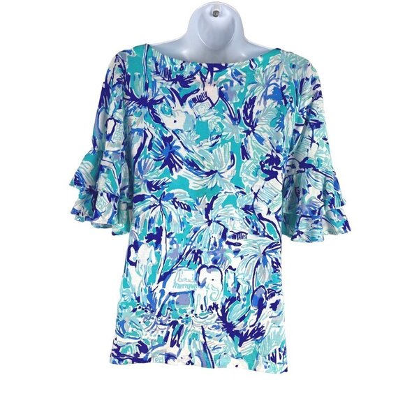 Lilly Pulitzer Lula Top Tropical Turquoise Elephant‎ Appeal XXS NWT TP-2088 - Picture 5 of 10
